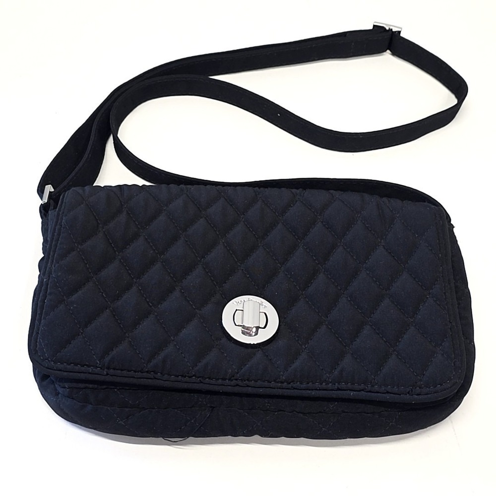 Vera Bradley Crossbody Bag Women Small Black Quilted Microfiber Turn Lock